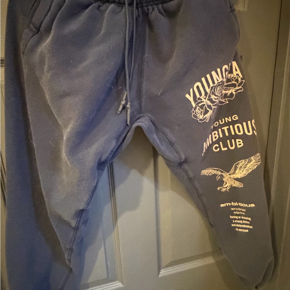 YoungLA Navy Joggers young ambitious with Floral and Eagle Graphics - Picture 2 of 7